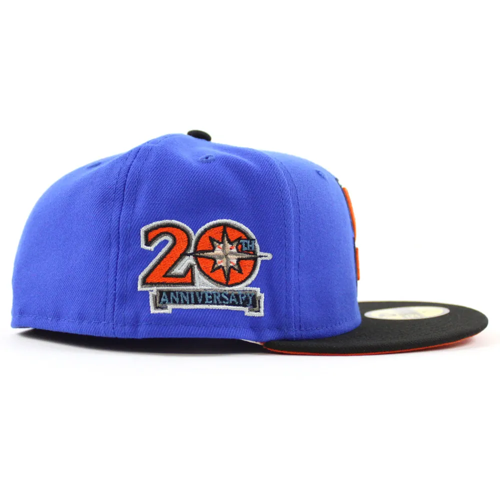 Seattle Mariners 20TH ANNIVERSARY New Era 59Fifty Fitted Hat (GITD BLUE BEAD BLACK COUNTDOWN ORANGE Under Brim)