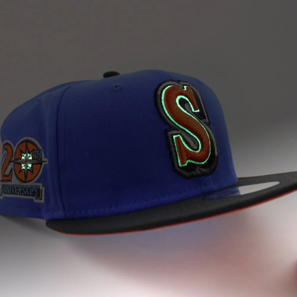 Seattle Mariners 20TH ANNIVERSARY New Era 59Fifty Fitted Hat (GITD BLUE BEAD BLACK COUNTDOWN ORANGE Under Brim)