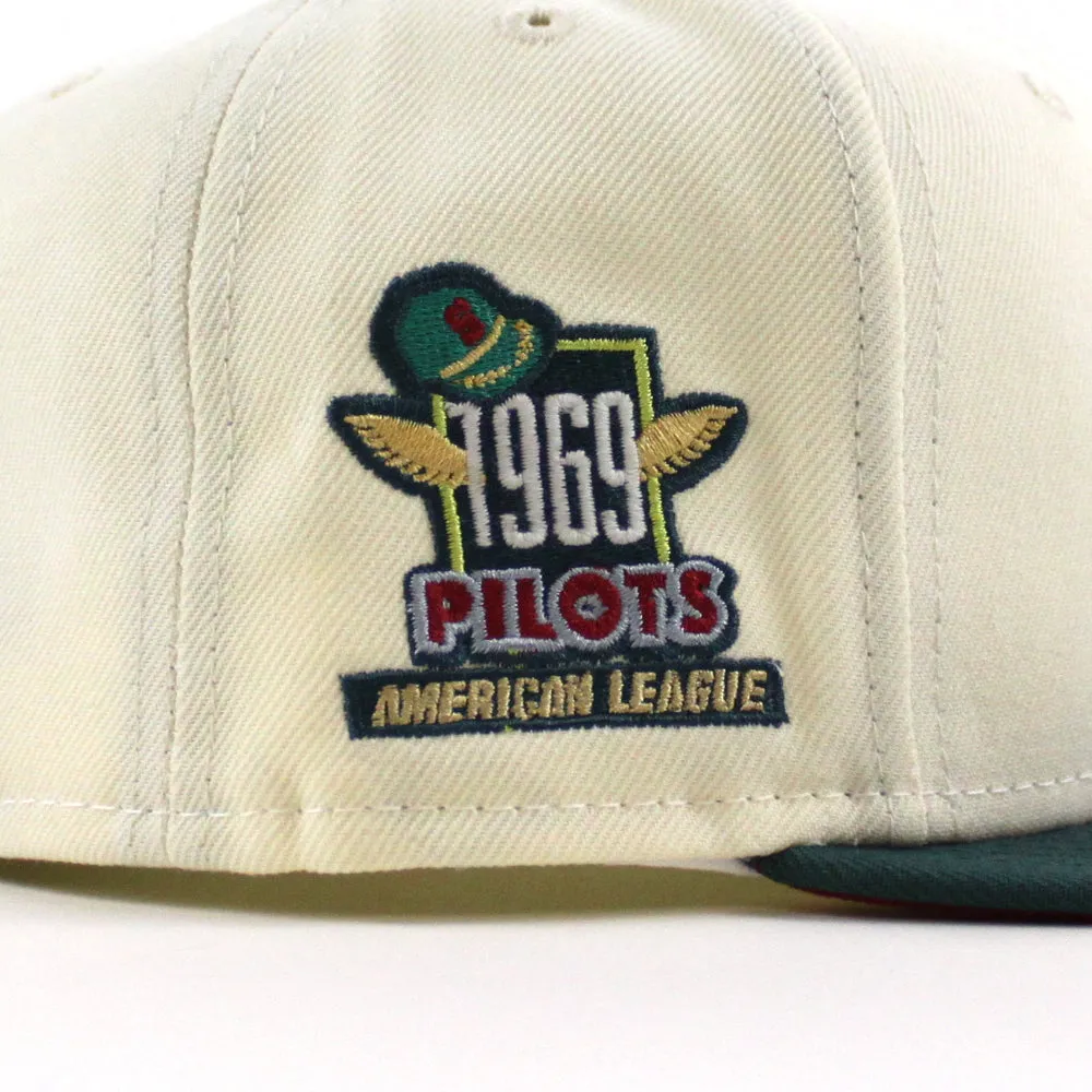 Seattle Pilots 1969 Pilots New Era Fitted 59Fifty Hat (Glow in the Dark CHROME WHITE PINE NEEDLE GREEN PINOT RED Under brim)