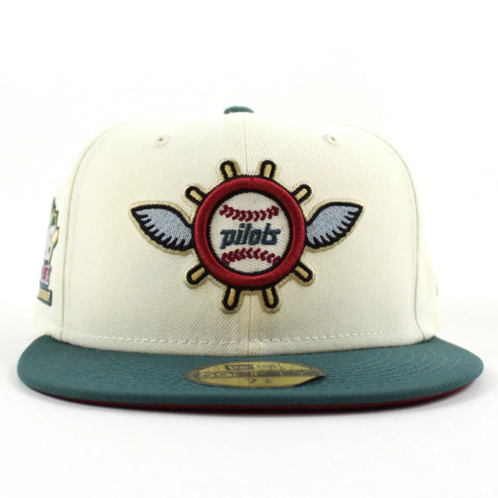 Seattle Pilots 1969 Pilots New Era Fitted 59Fifty Hat (Glow in the Dark CHROME WHITE PINE NEEDLE GREEN PINOT RED Under brim)