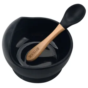 Silicone Bowl   Spoon - Black Marble