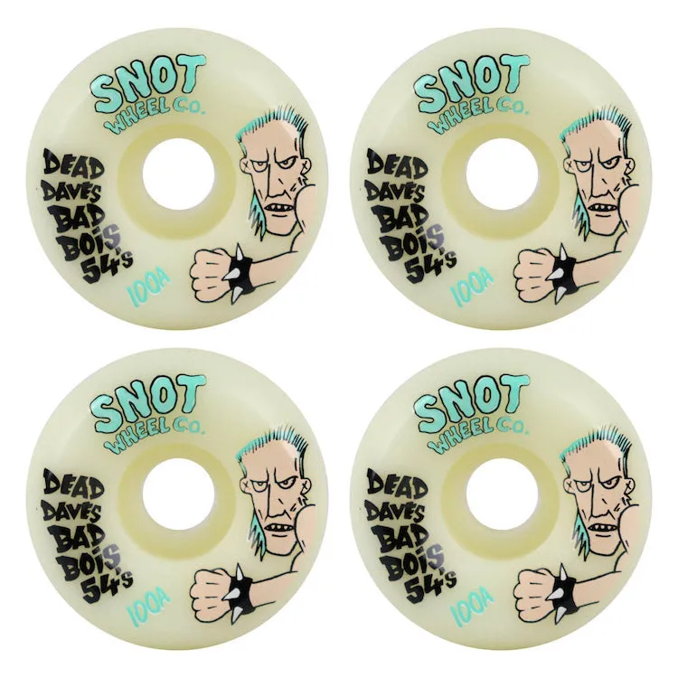 Snot Wheel Co Dead Daves Bad Bois White/Glow In The Dark Skateboard Wheels 100a 54mm