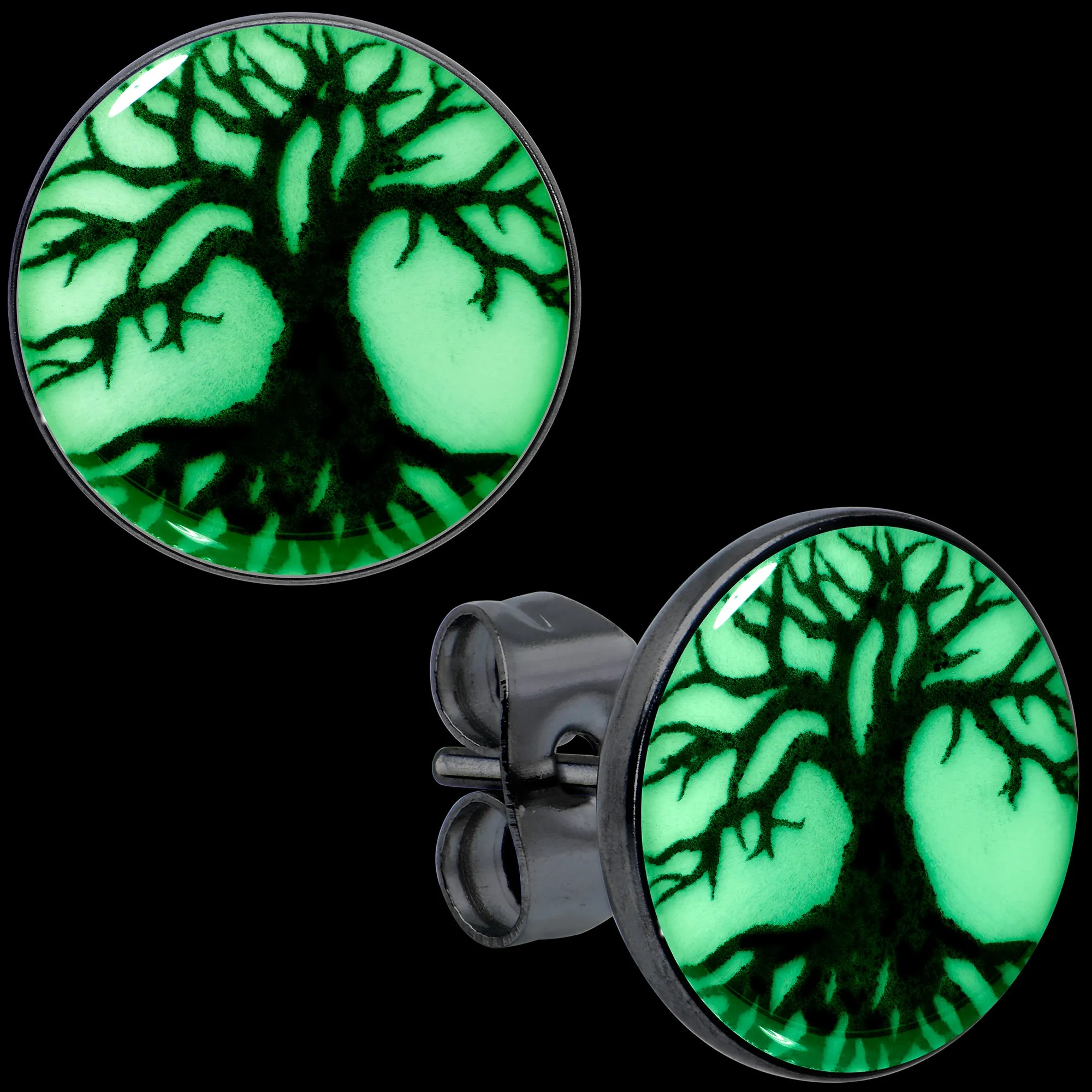 Stainless Steel Tree of Life Glow in the Dark Stud Earrings