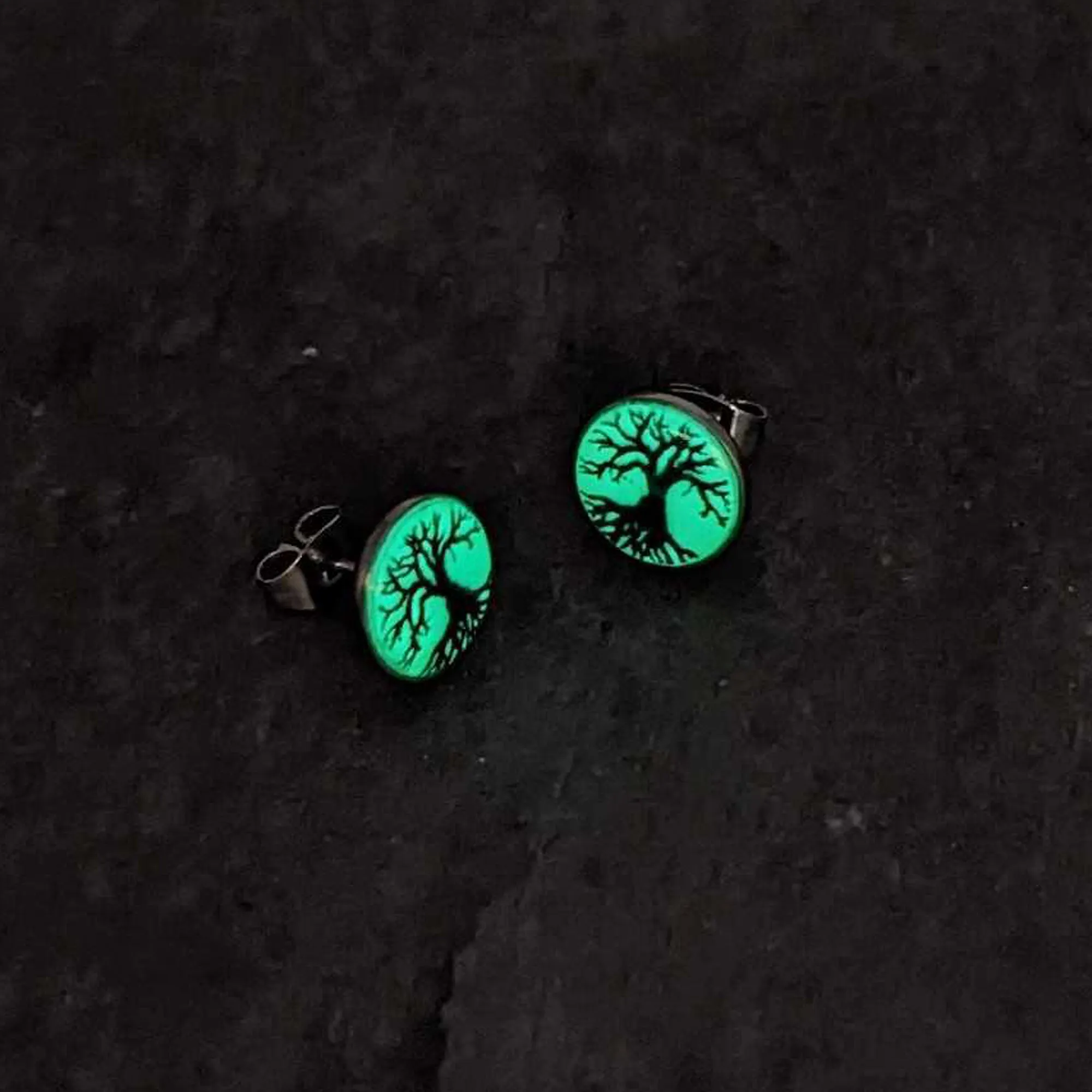 Stainless Steel Tree of Life Glow in the Dark Stud Earrings