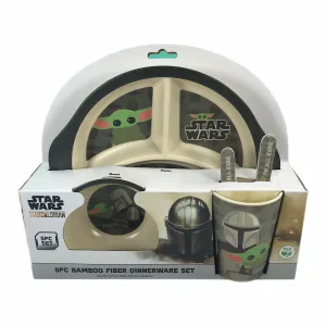 Star Wars Baby Yoda Bamboo Dinnerware Set Kids Mandalorian 5 Piece Plates and Bowls Set
