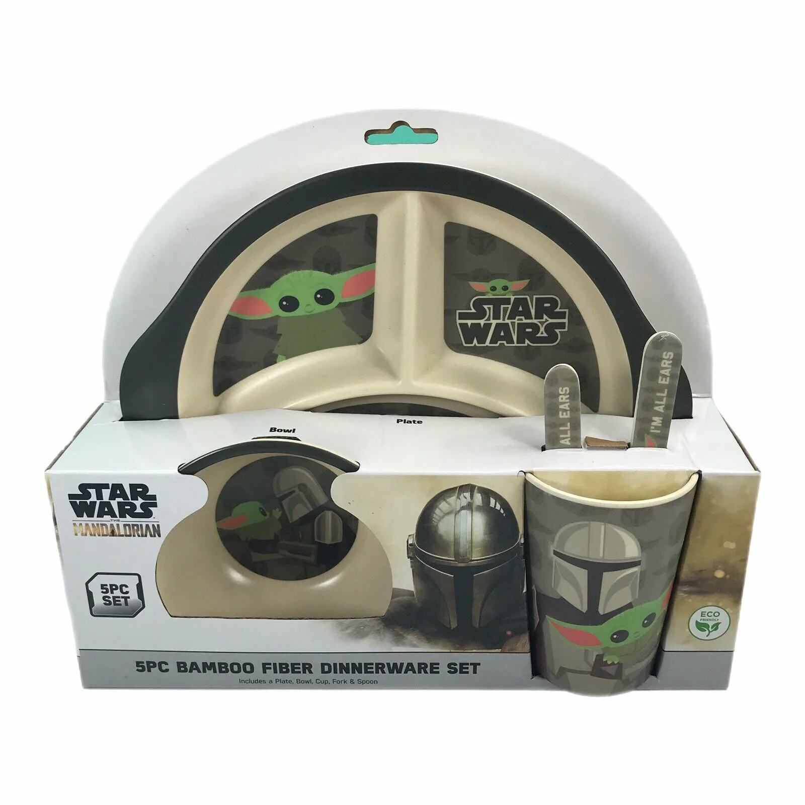 Star Wars Baby Yoda Bamboo Dinnerware Set Kids Mandalorian 5 Piece Plates and Bowls Set