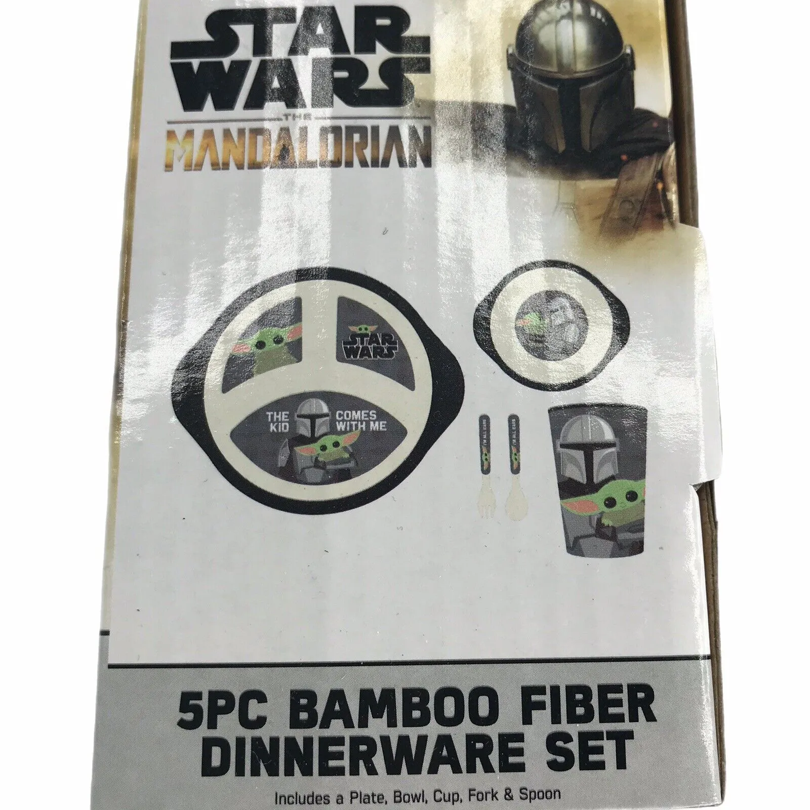 Star Wars Baby Yoda Bamboo Dinnerware Set Kids Mandalorian 5 Piece Plates and Bowls Set