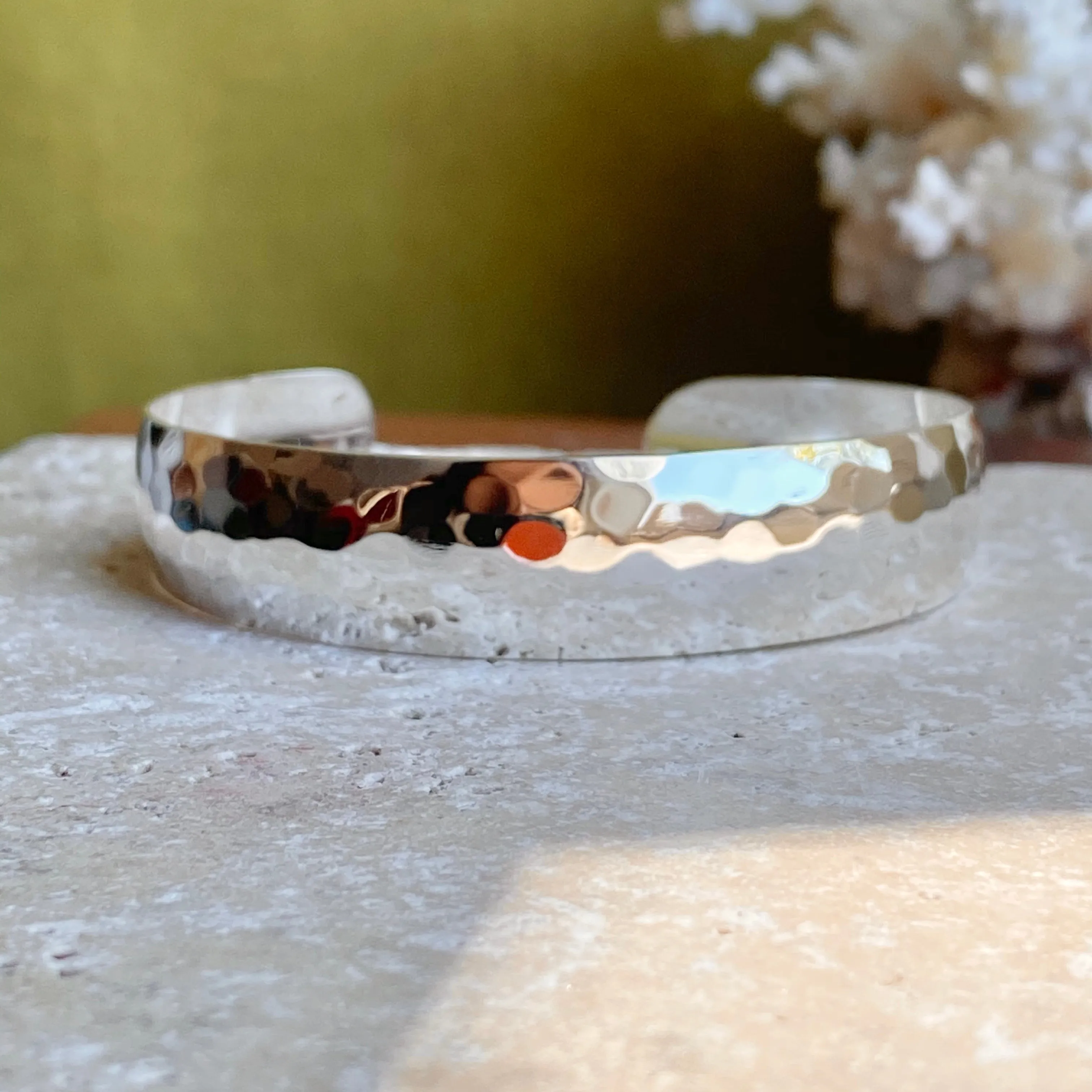 Sterling Silver Polished Hammered Cuff Bracelet 13.5mm