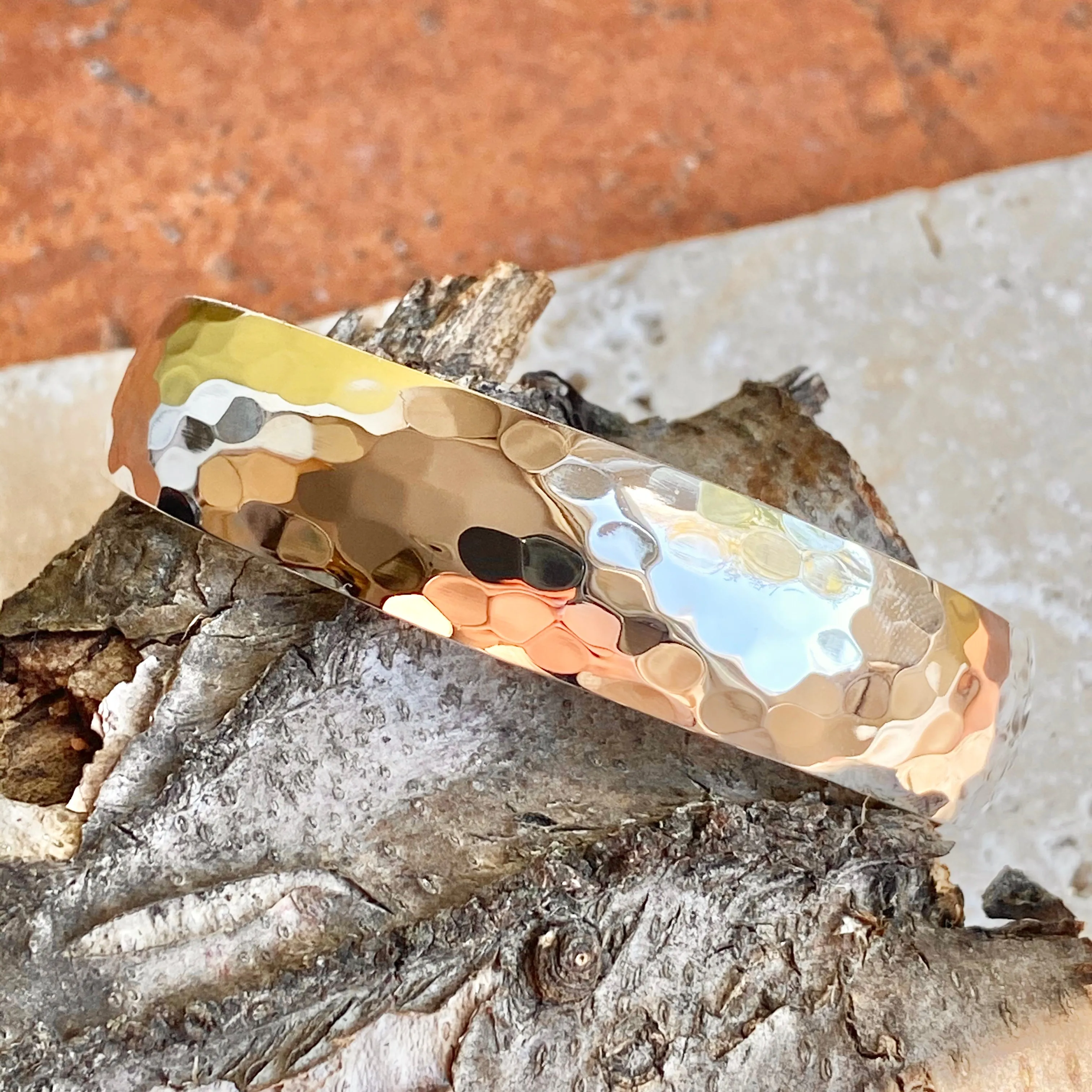 Sterling Silver Polished Hammered Cuff Bracelet 13.5mm