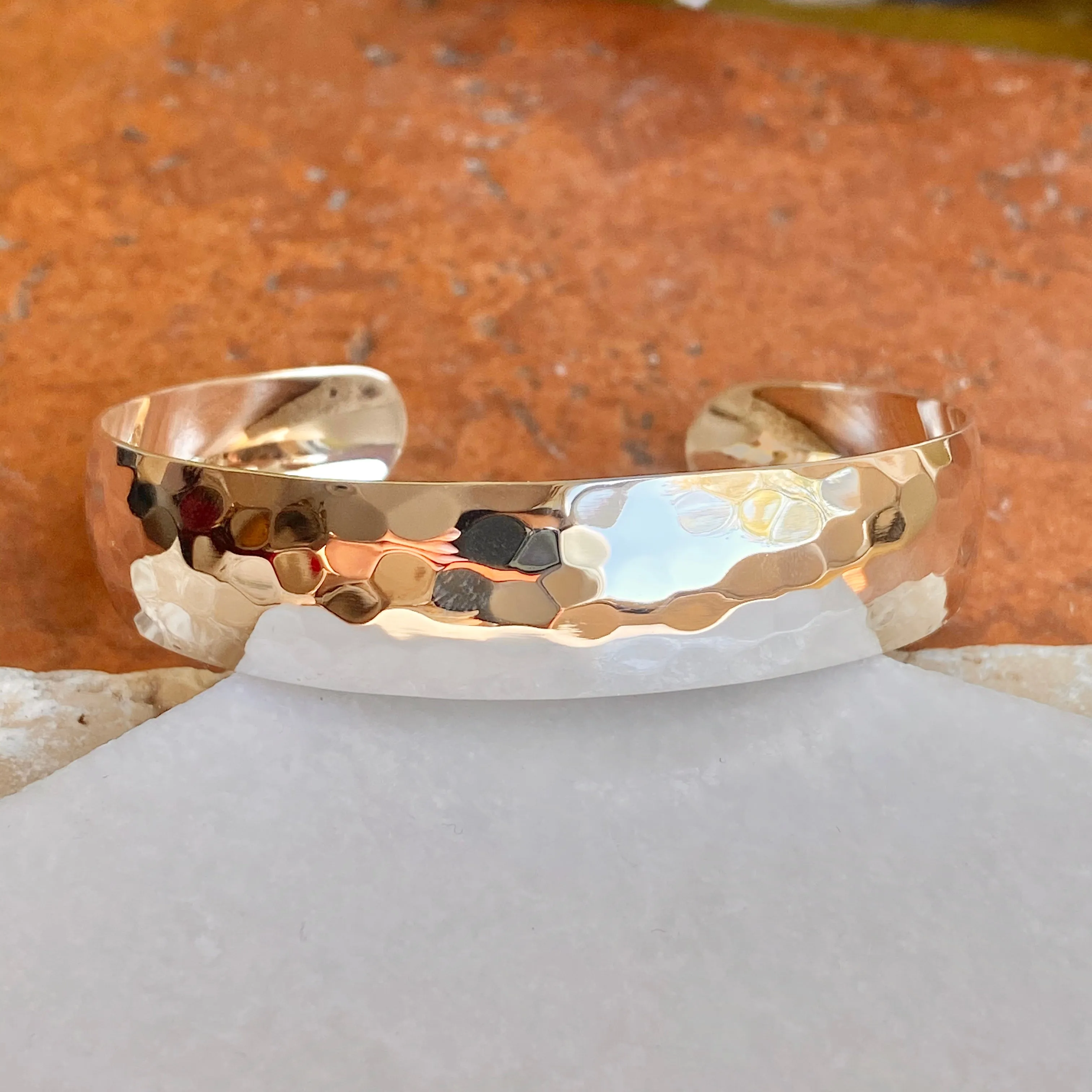 Sterling Silver Polished Hammered Cuff Bracelet 13.5mm