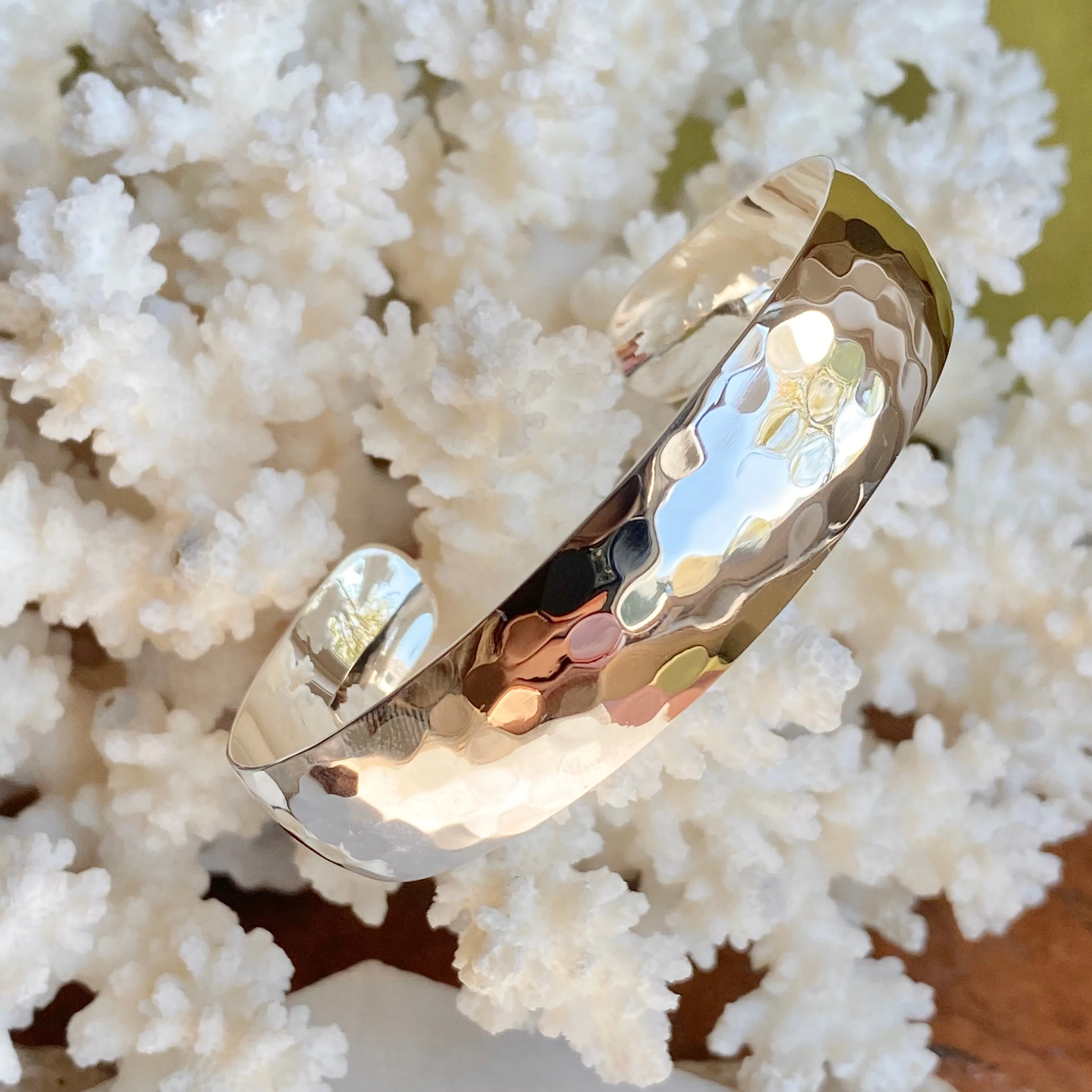 Sterling Silver Polished Hammered Cuff Bracelet 13.5mm