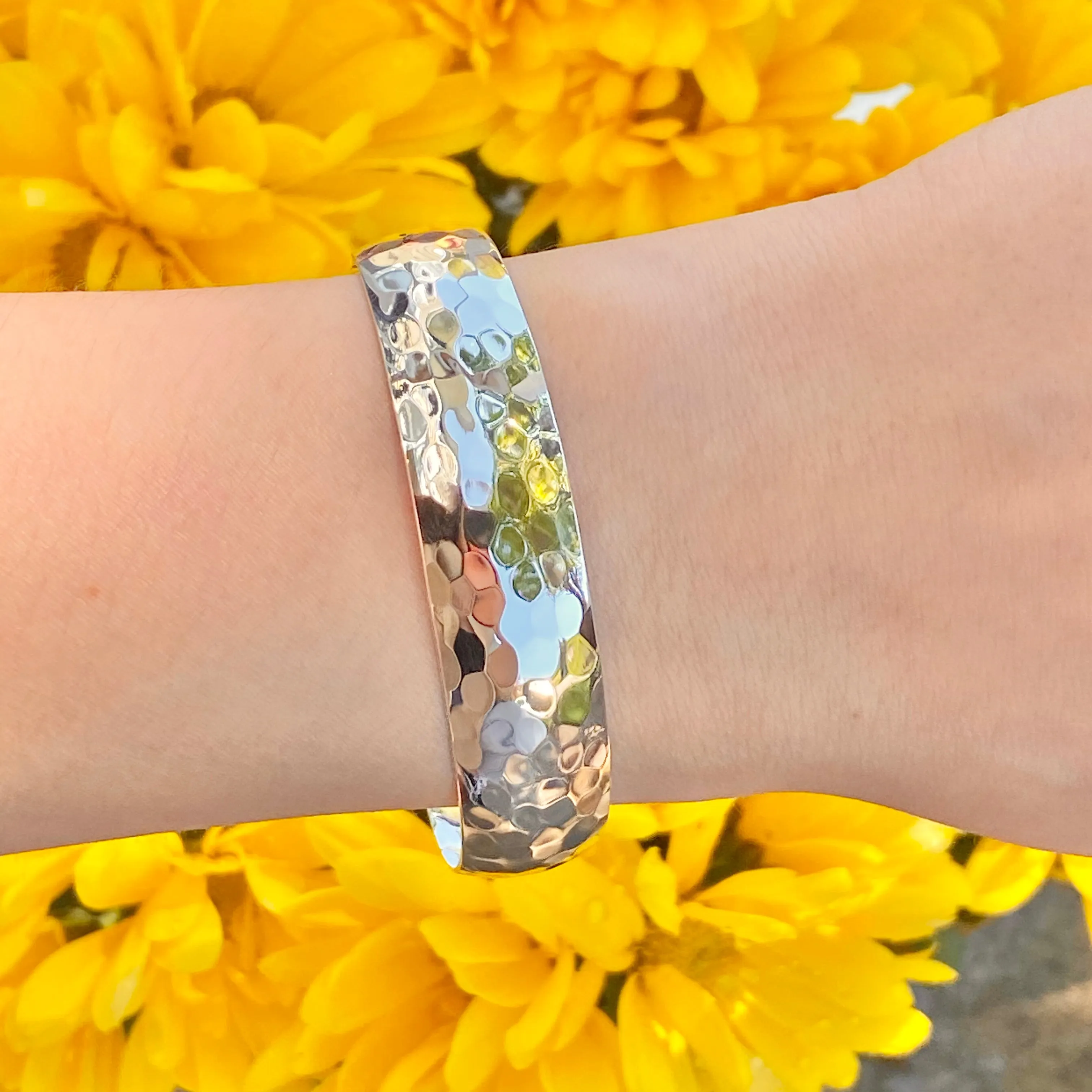 Sterling Silver Polished Hammered Cuff Bracelet 13.5mm