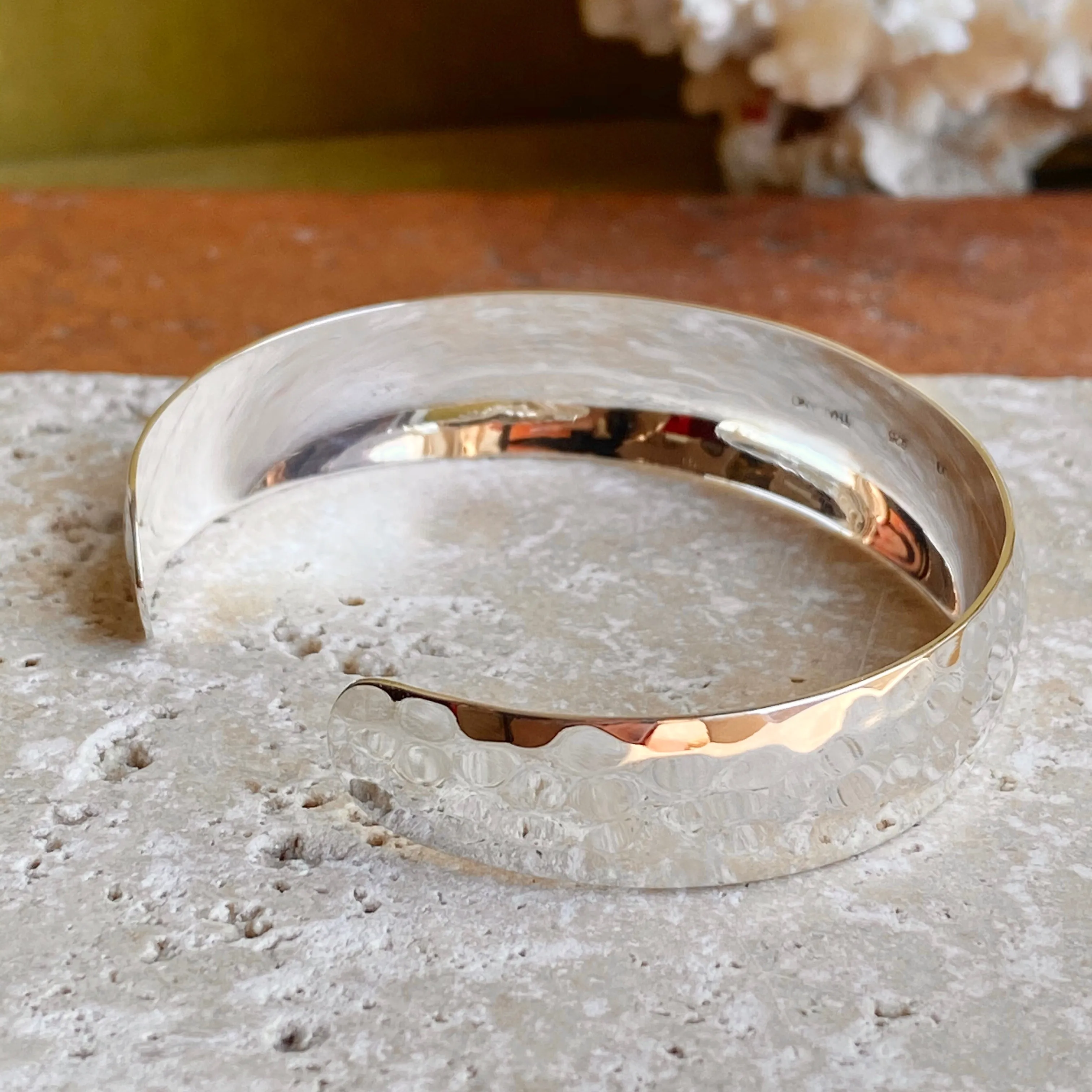Sterling Silver Polished Hammered Cuff Bracelet 13.5mm