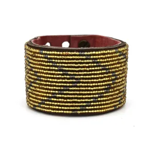 Swahili Coast - Large Gold/Rainbow Chevron Leather Cuff - Limited Edition
