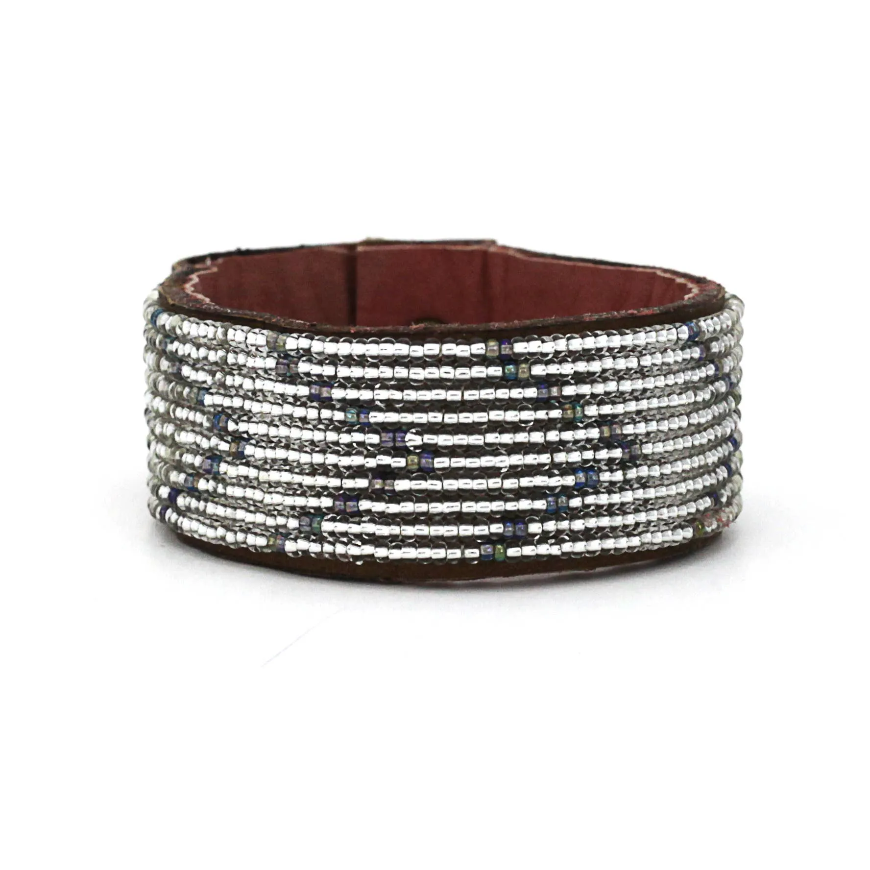 Swahili Coast - Medium Silver/Rainbow Chevron Leather Cuff - Limited Edition