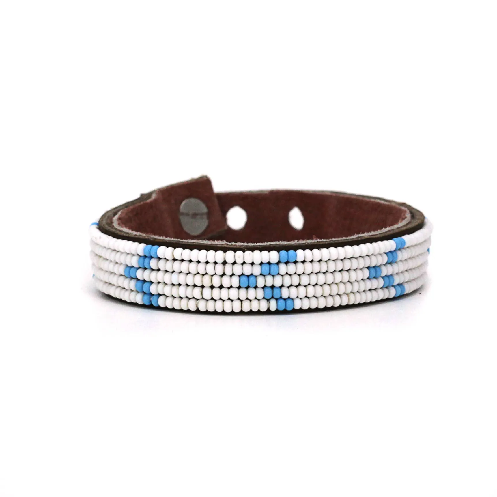 Swahili Coast - Small Light Blue Chevron Leather Cuff