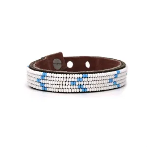 Swahili Coast - Small Light Blue Chevron Leather Cuff
