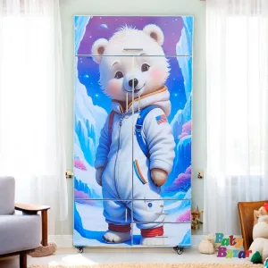 Teddy Themed Kids Wooden Cupboard 5 Hegiht Feet x 3 Width Feet Durable & Charming Storage Solution