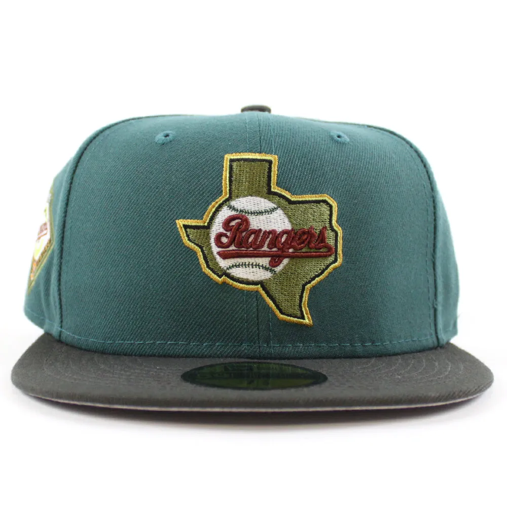 Texas Rangers 1993 American League New Era 59Fifty Fitted Hat (GITD PINE NEEDLE GREEN DARK PEWTER GRAY Under Brim)