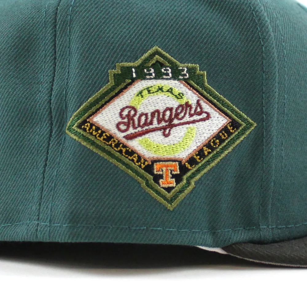Texas Rangers 1993 American League New Era 59Fifty Fitted Hat (GITD PINE NEEDLE GREEN DARK PEWTER GRAY Under Brim)