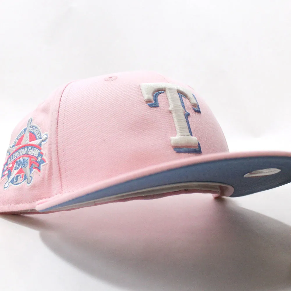 Texas Rangers 1995 All Star Game New Era 59Fifty Fitted Hat (Glow in the Dark Pink Sky Blue Under Brim)