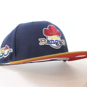 Texas Rangers 50TH ANNIVERSARY New Era 59Fifty Fitted Hat (Glow in the Dark Oceanside Peanut Pino Red Under Brim)