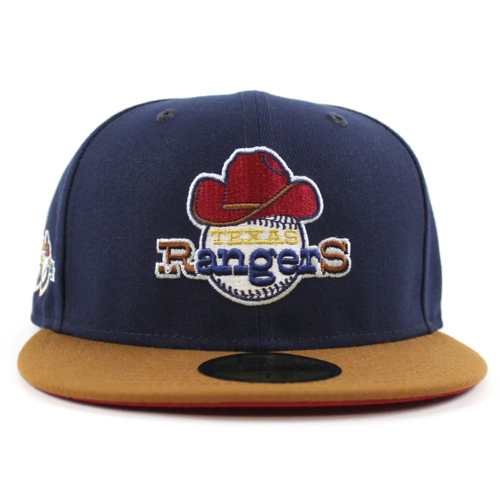 Texas Rangers 50TH ANNIVERSARY New Era 59Fifty Fitted Hat (Glow in the Dark Oceanside Peanut Pino Red Under Brim)