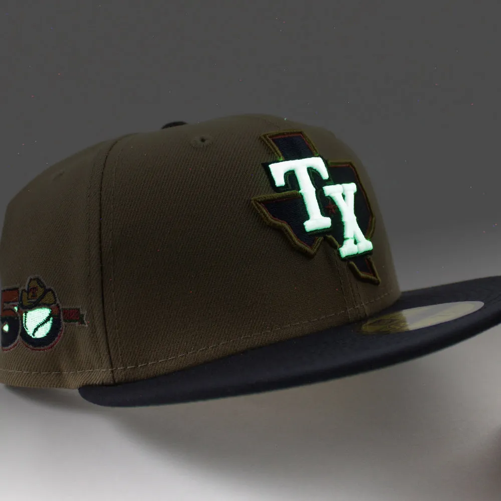 Texas Rangers INAUGURAL SEASON New Era 59Fifty Fitted Hat (GITD Khaki Navy Green Under Brim)