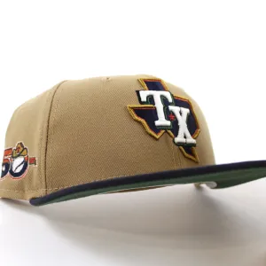 Texas Rangers INAUGURAL SEASON New Era 59Fifty Fitted Hat (GITD Khaki Navy Green Under Brim)