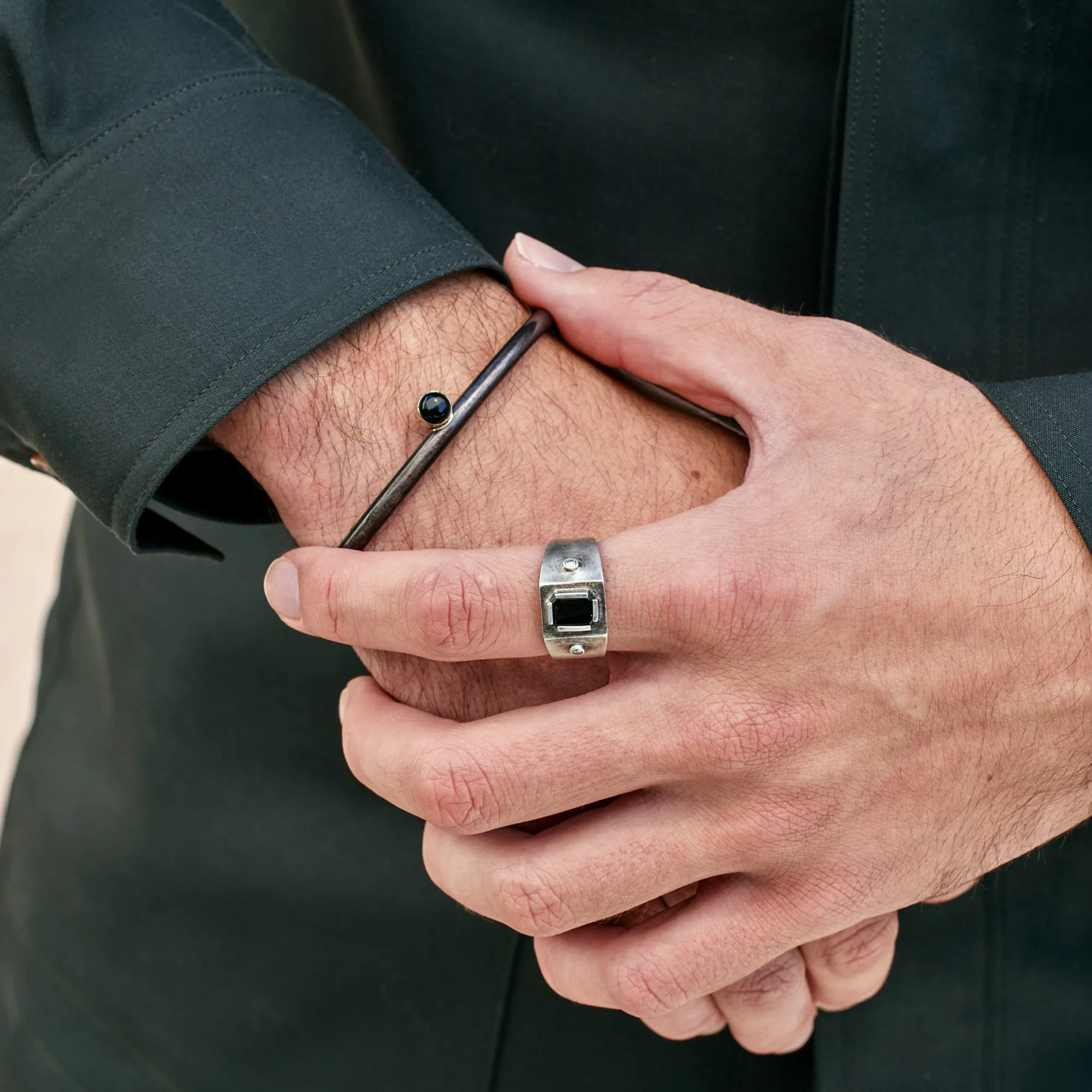 The Onyx Cuff Bracelet | Oxidized Sterling Silver