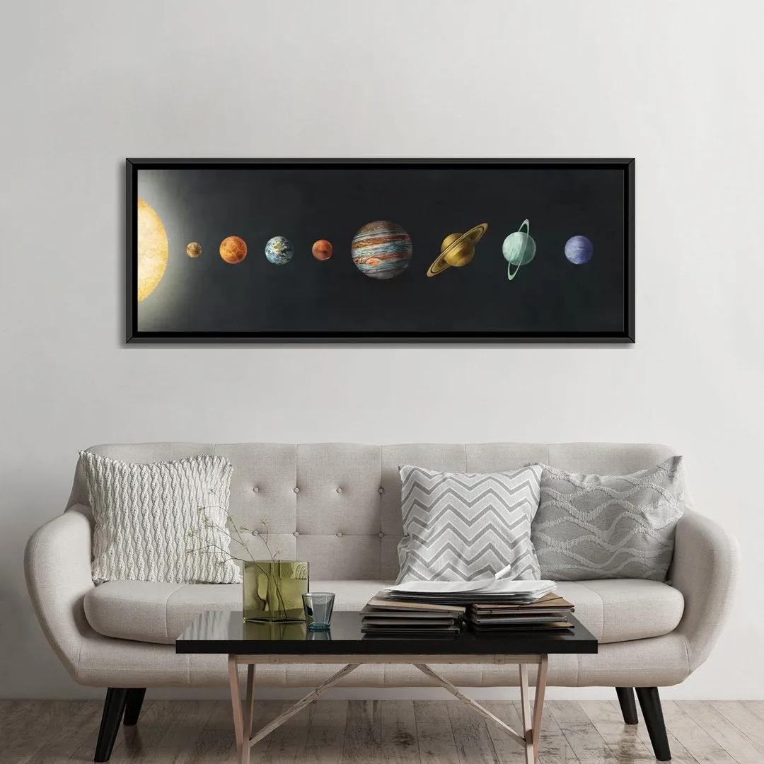 The Solar System' by Terry Fan - Wrapped Canvas Panoramic Print Harriet Bee Size: 20" H x 60" W x 1.5" D Format: Black Framed Canvas