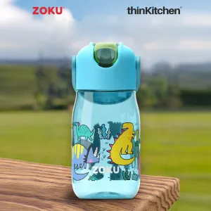thinKitchen®Zoku Teal Dino Straw Kids Bottle, 415 ml