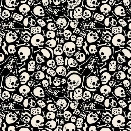 Timeless Treasures Glow-In-The-Dark Tossed Skulls and Bones on Black CG2009-GLOW