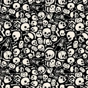 Timeless Treasures Glow-In-The-Dark Tossed Skulls and Bones on Black CG2009-GLOW
