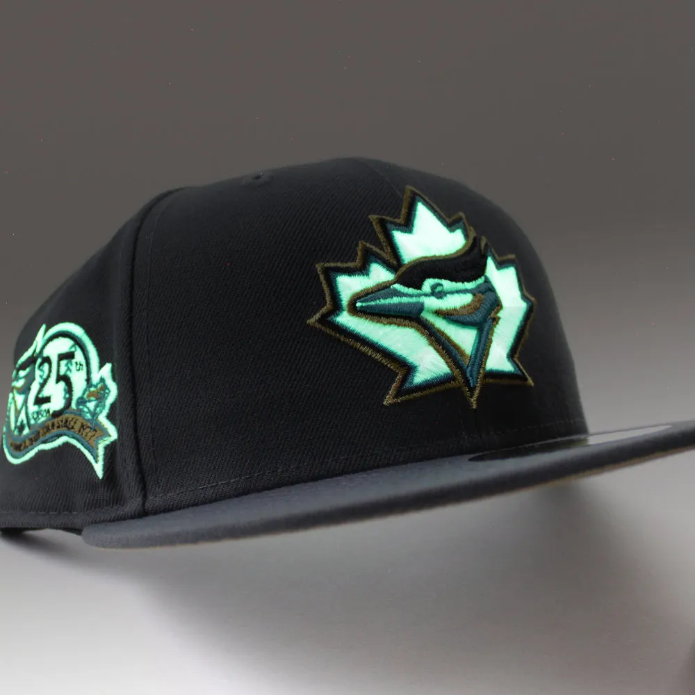 Toronto Blue Jays 25 New Era 59Fifty Fitted Hat (GITD Dark Graphite Gray Khaki Under Brim)