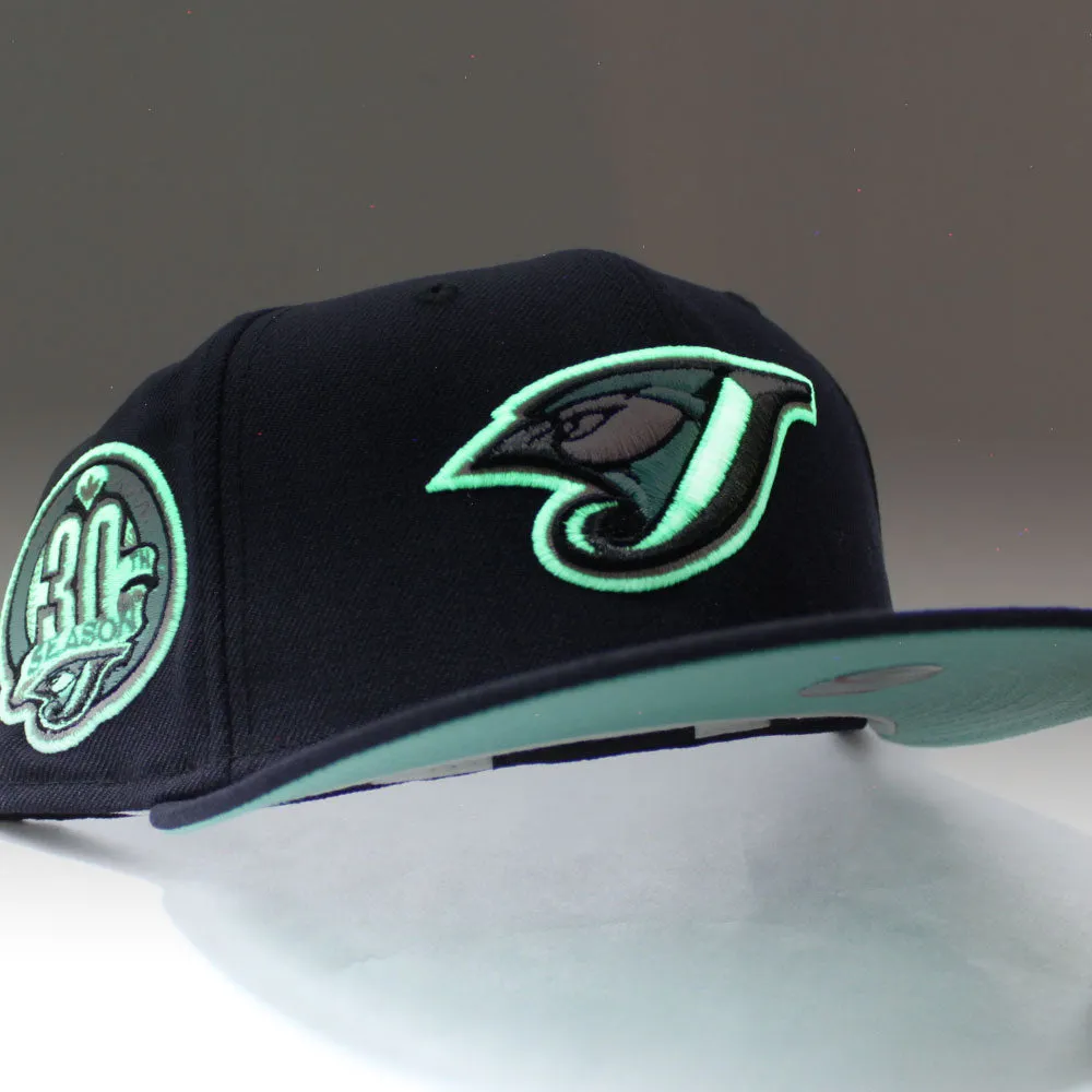 Toronto Blue Jays 30th Anniversary New Era 59Fifty Fitted Hat (Glow in the Dark Navy Mint Under Brim)