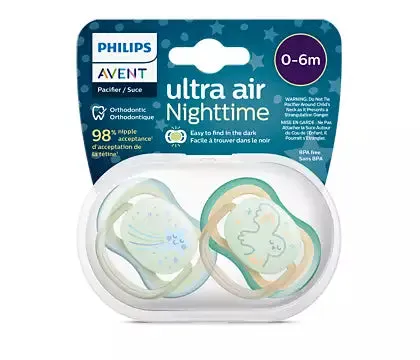 Ultra Air Night Time Soother Pack of 2, 0-6M BOY