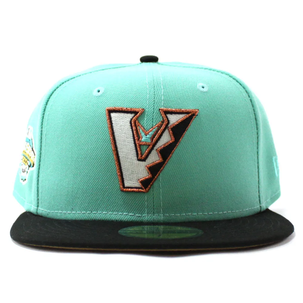 Upside Down Arizona Diamondbacks 2001 World Series New Era 59Fifty Fitted Hat (Glow in the Dark Clear Mint Black Cotton Canvas Brown Under Brim)