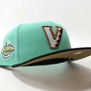 Upside Down Arizona Diamondbacks 2001 World Series New Era 59Fifty Fitted Hat (Glow in the Dark Clear Mint Black Cotton Canvas Brown Under Brim)