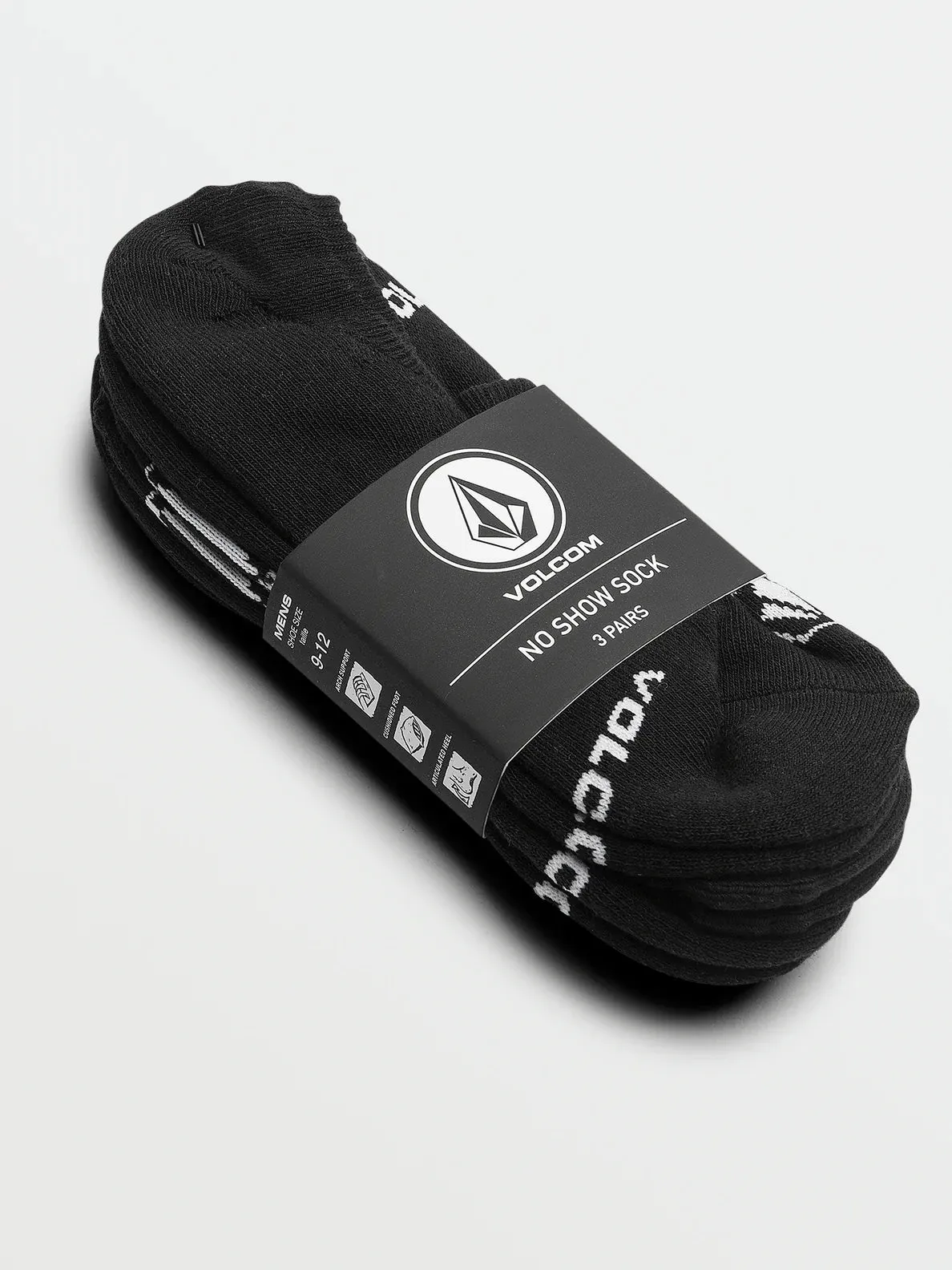 Volcom Mens Stones No Show Sock 3 Pack - Black