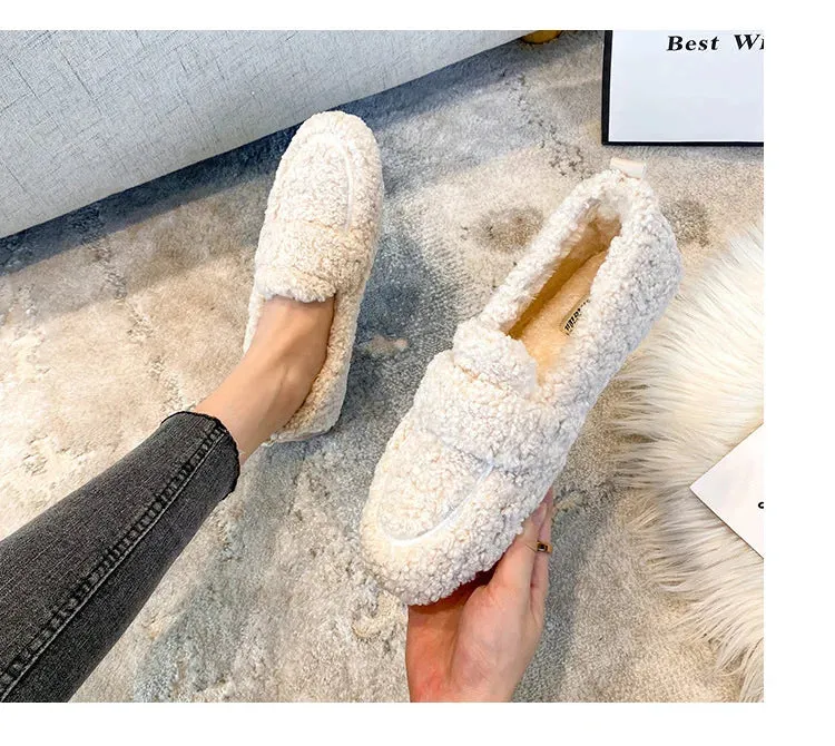 Warm Outdoor Shoes Plush Design British Style White Snow Boots Ladies' Casual Flats New Women's Winter