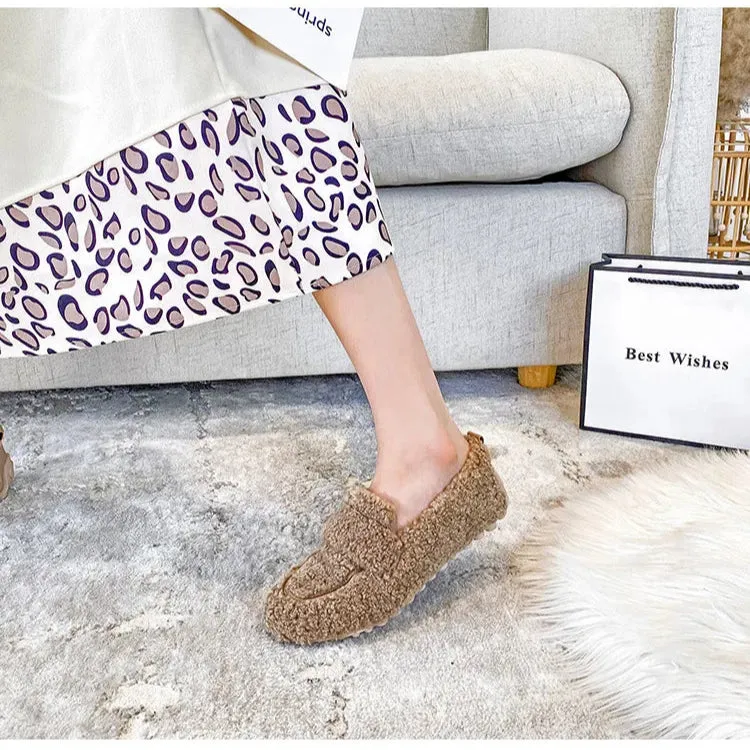 Warm Outdoor Shoes Plush Design British Style White Snow Boots Ladies' Casual Flats New Women's Winter