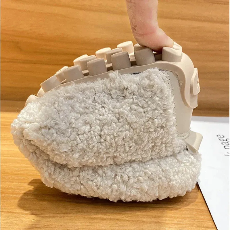Warm Outdoor Shoes Plush Design British Style White Snow Boots Ladies' Casual Flats New Women's Winter