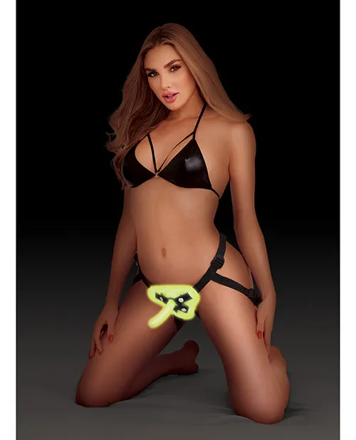 Whip Smart Glow In The Dark Unisex Harness W-5" G Spot Dildo - Green