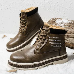 Winter Boots Men with Fur Warm Fleeces Leather Shoes High Lace-up Snow Boots Platform Cotton Footwear Retro Design Anti-skid