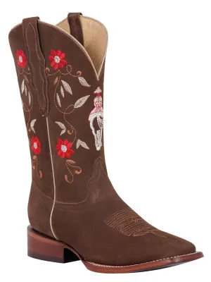 Women's Nubuck Leather Classic Rodeo Boots 'El General' Camel Color 42973