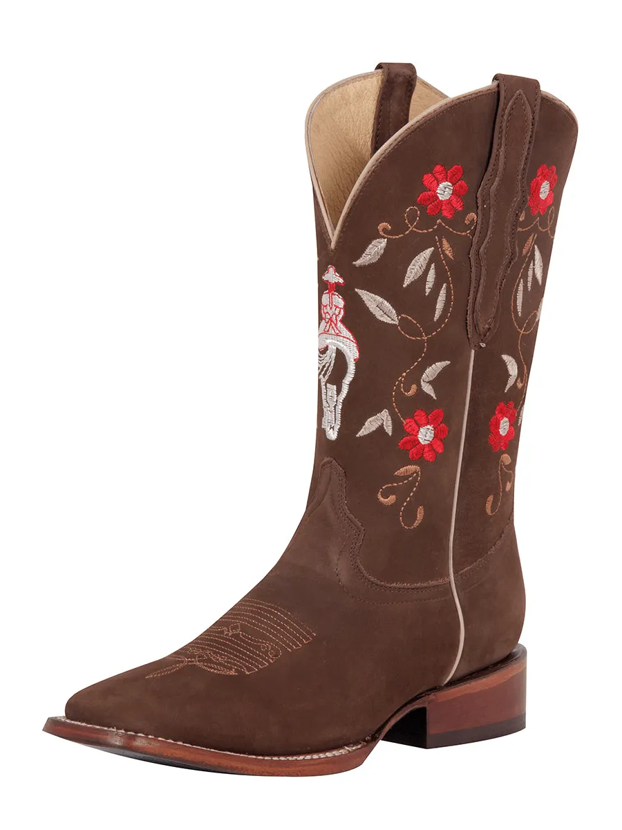 Women's Nubuck Leather Classic Rodeo Boots 'El General' Camel Color 42973