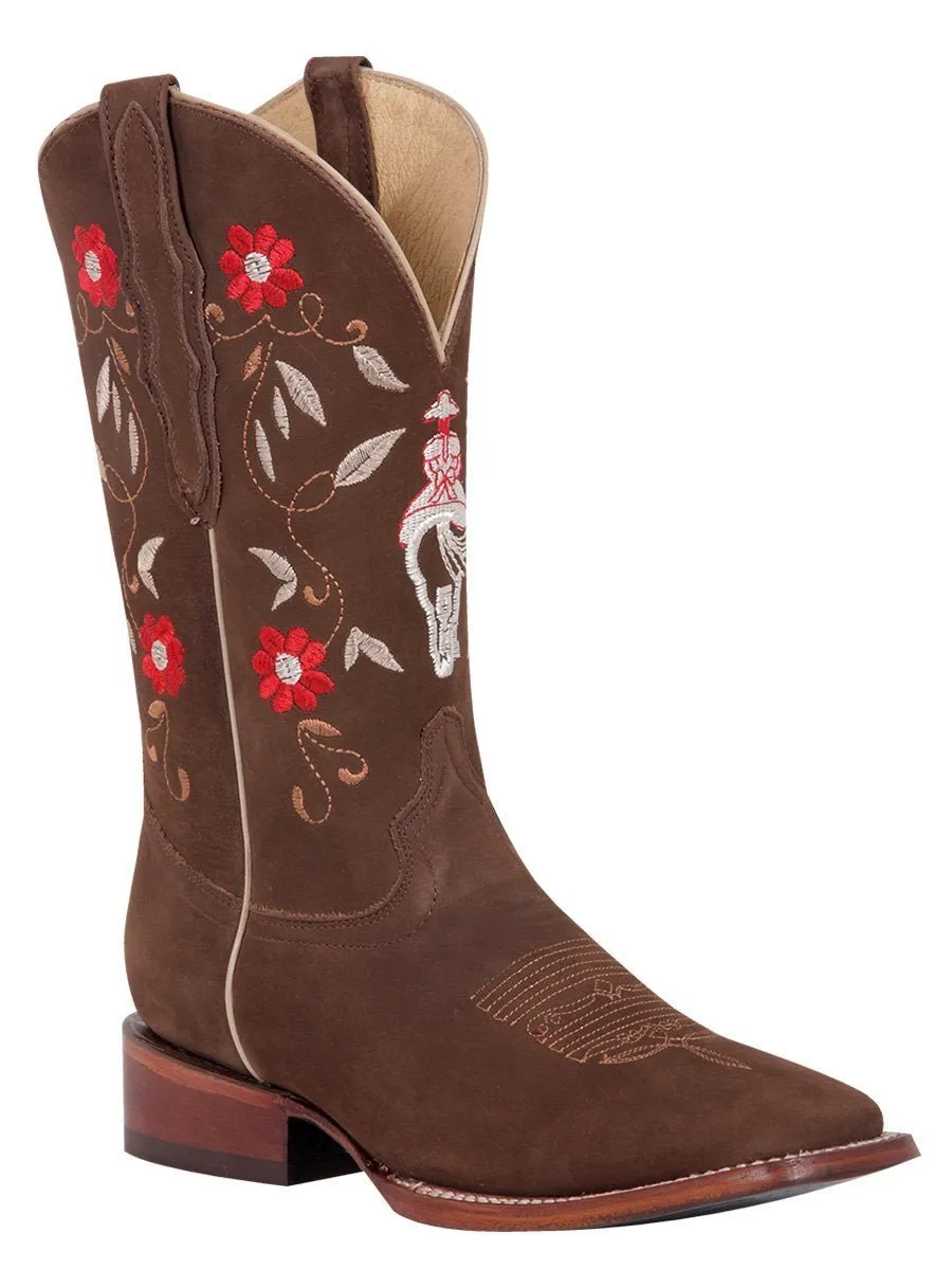 Women's Nubuck Leather Classic Rodeo Boots 'El General' Camel Color 42973